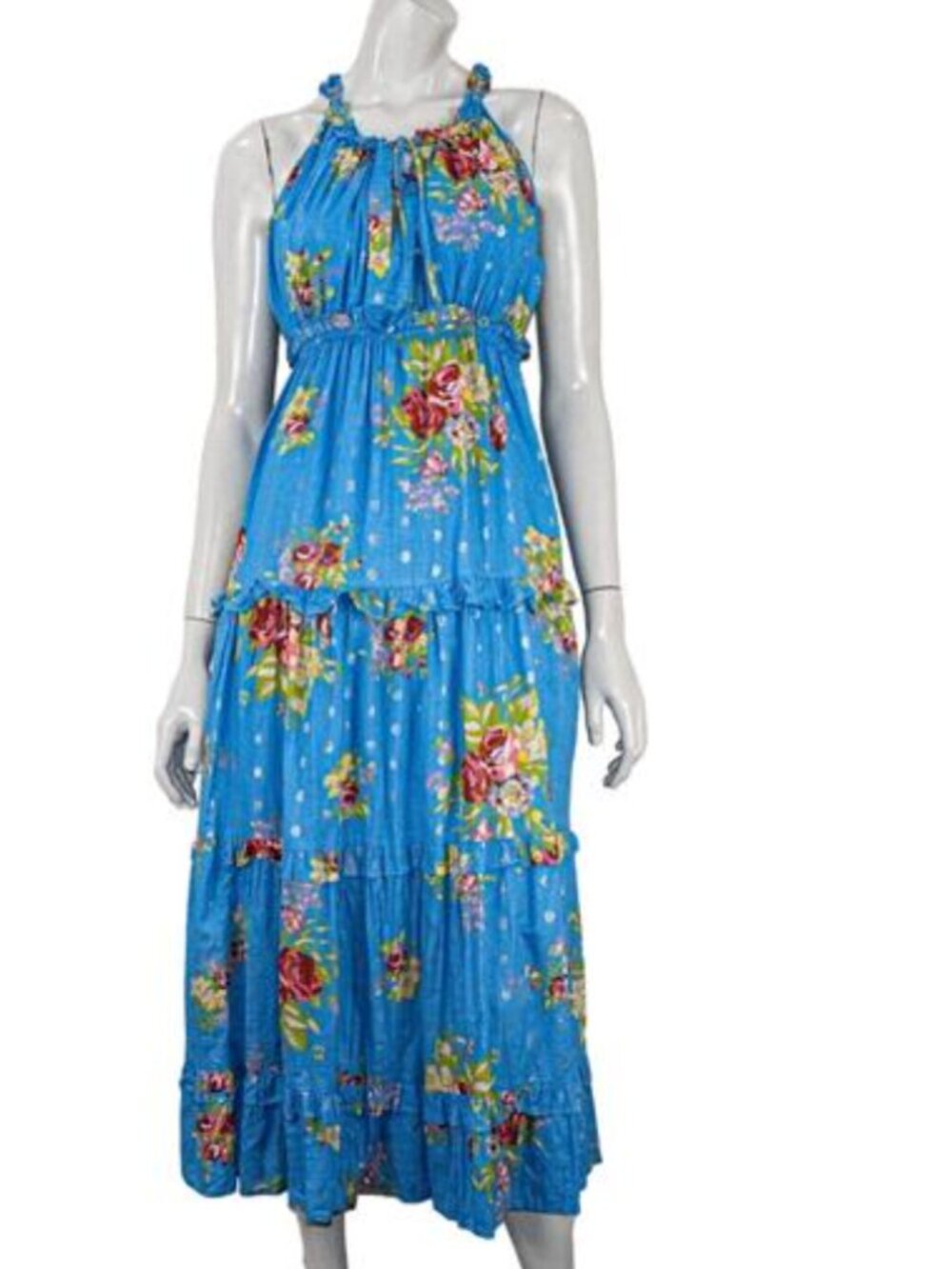 House of Harlow Floral Tiered Cotton Maxi Dress in Helena Blue Size S